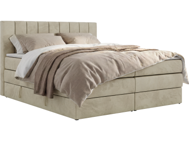 Łóżko kontynentalne - ALVER KING 160x200 - H3 - beżowy, welwet - Topper T25