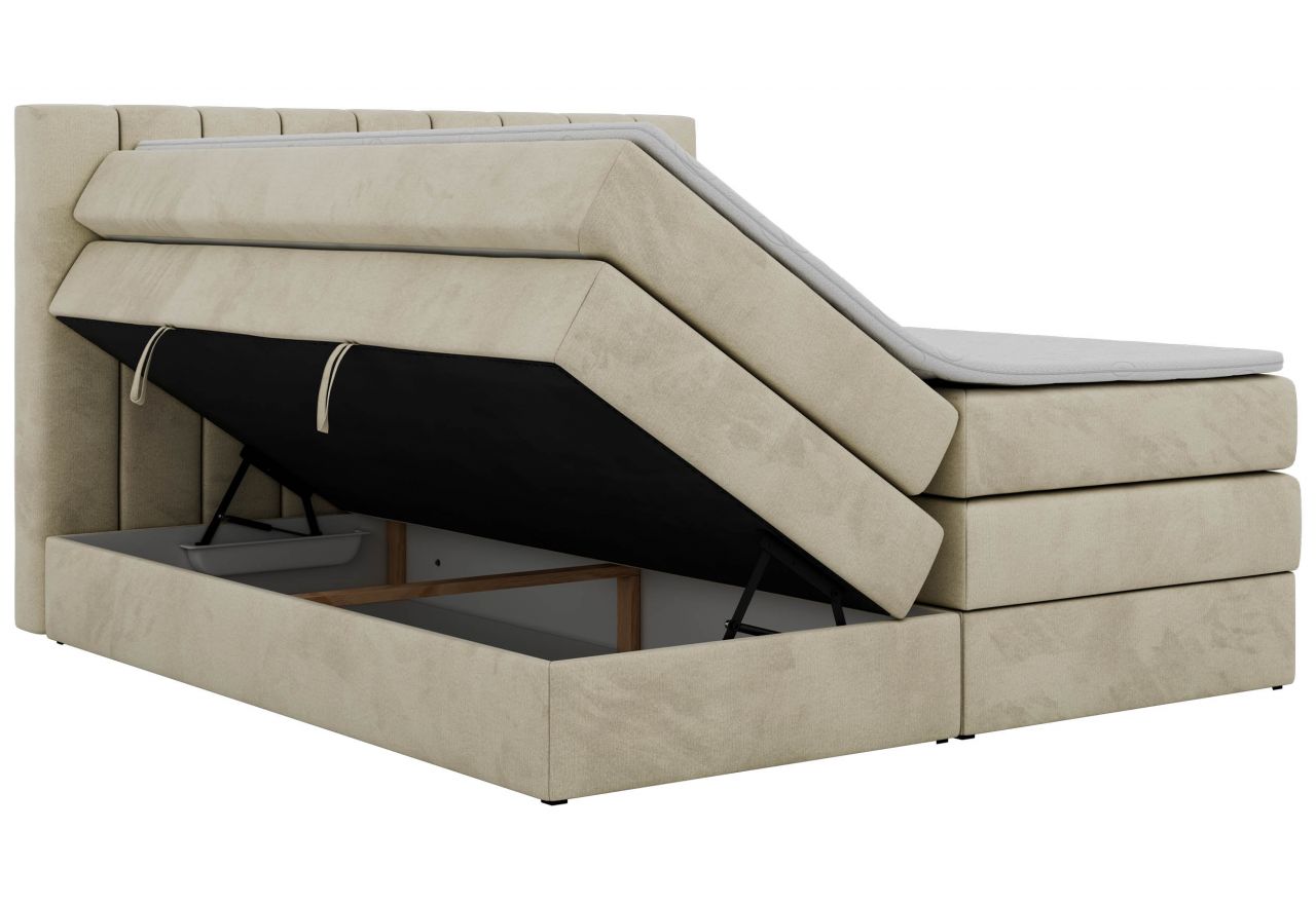 Łóżko kontynentalne - ALVER KING 160x200 - H3 - beżowy, welwet - Topper T25