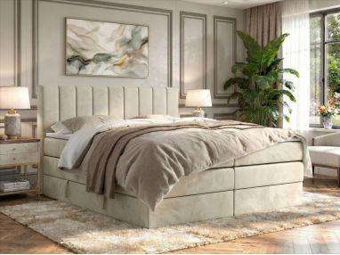 Łóżko kontynentalne - ALVER KING 180x200 - H3 - beżowy, welwet - Topper T25