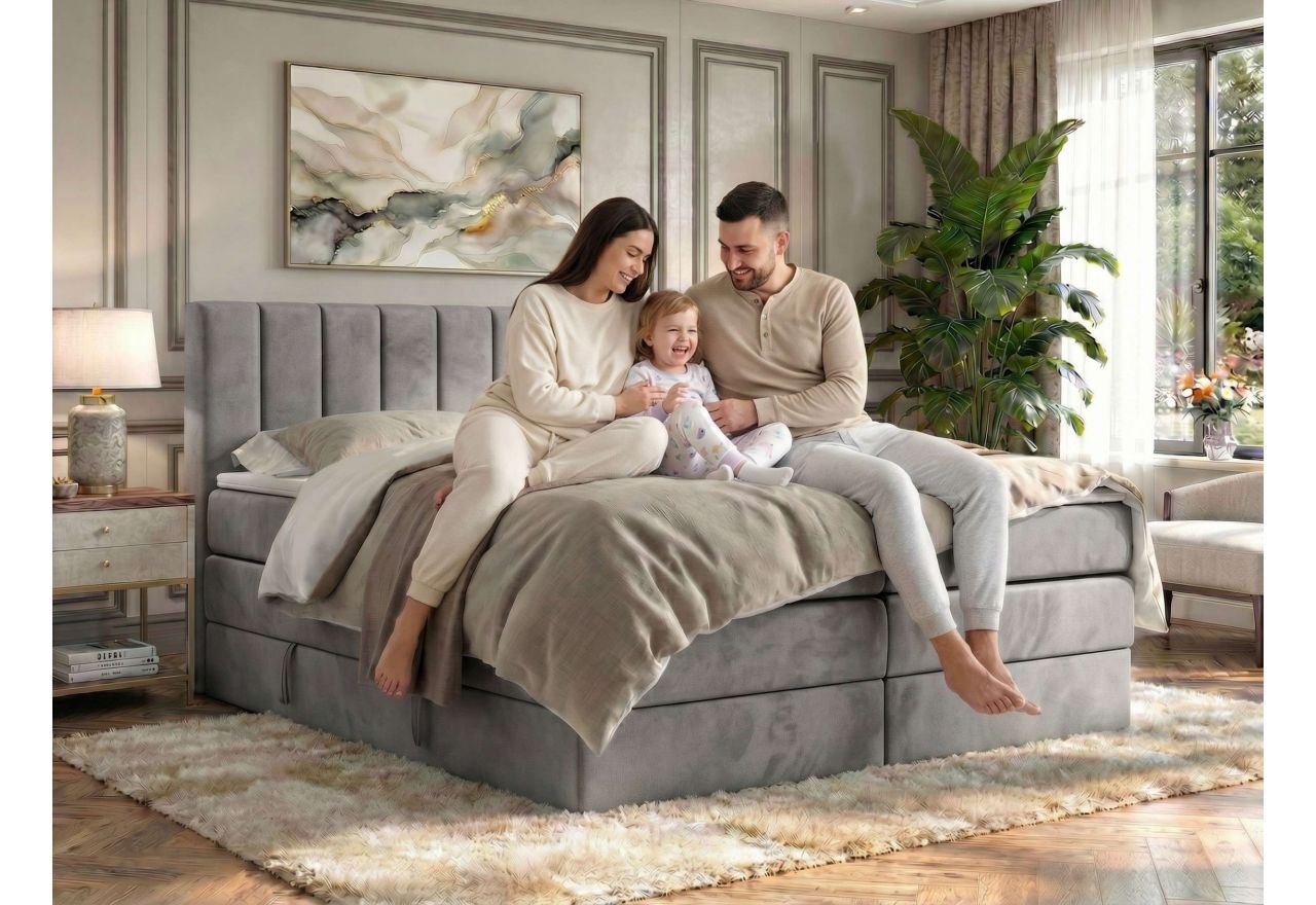 Łóżko kontynentalne - ALVER KING 160x200 - H4 - beżowy, welwet - Topper T25