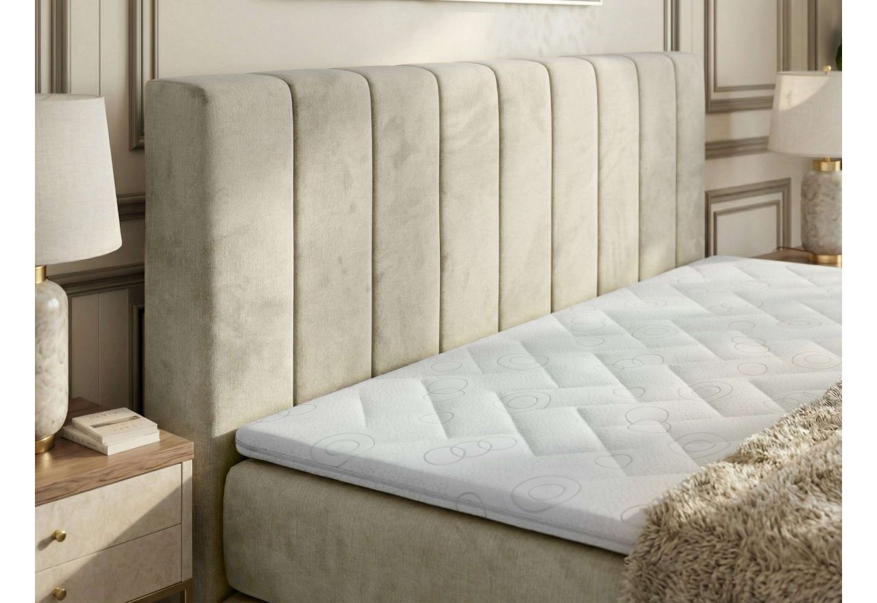 Łóżko kontynentalne - ALVER KING 160x200 - H4 - beżowy, welwet - Topper T25