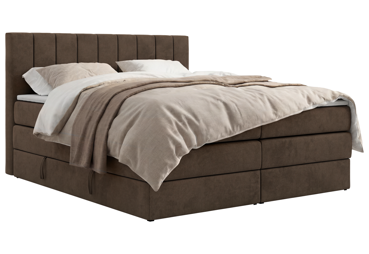 Łóżko kontynentalne - ALVER KING 140x200 - H3 - brązowy, welwet - Topper T25