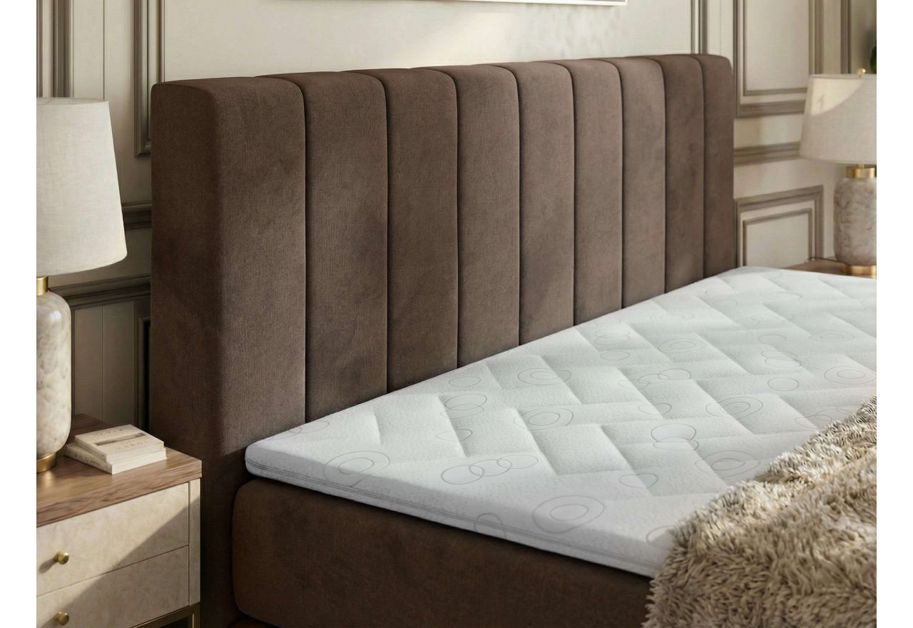 Łóżko kontynentalne - ALVER KING 140x200 - H3 - brązowy, welwet - Topper T25