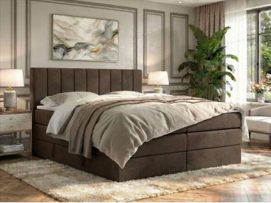 Łóżko kontynentalne - ALVER KING 180x200 - H3 - brązowy, welwet - Topper T25