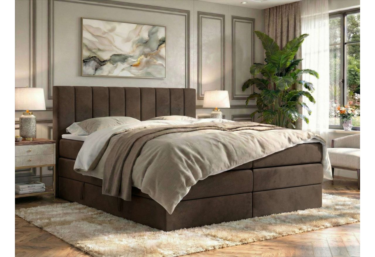 Łóżko kontynentalne - ALVER KING 180x200 - H3 - brązowy, welwet - Topper T25