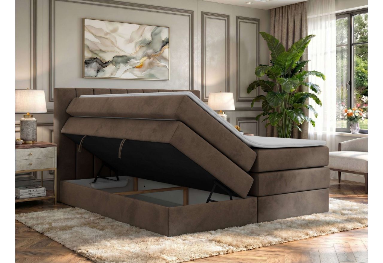 Łóżko kontynentalne - ALVER KING 180x200 - H3 - brązowy, welwet - Topper T25