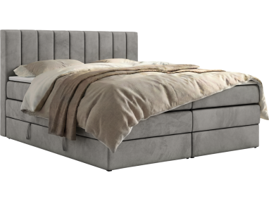 Łóżko kontynentalne - ALVER KING 140x200 - H3 - jasnoszary, welwet - Topper T25