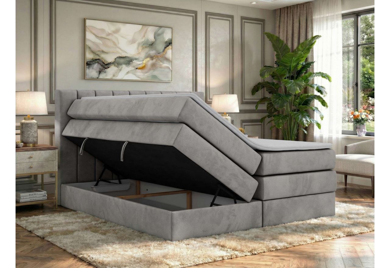 Łóżko kontynentalne - ALVER KING 160x200 - H3 - jasnoszary, welwet - Topper T25