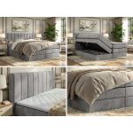 Łóżko kontynentalne - ALVER KING 160x200 - H3 - jasnoszary, welwet - Topper T25