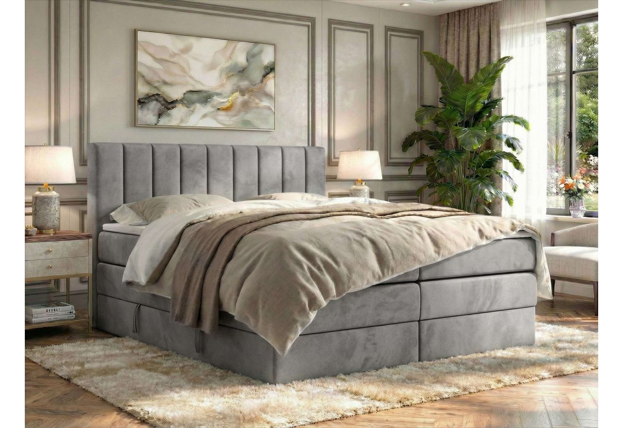 Łóżko kontynentalne - ALVER KING 180x200 - H3 - jasnoszary, welwet - Topper T25