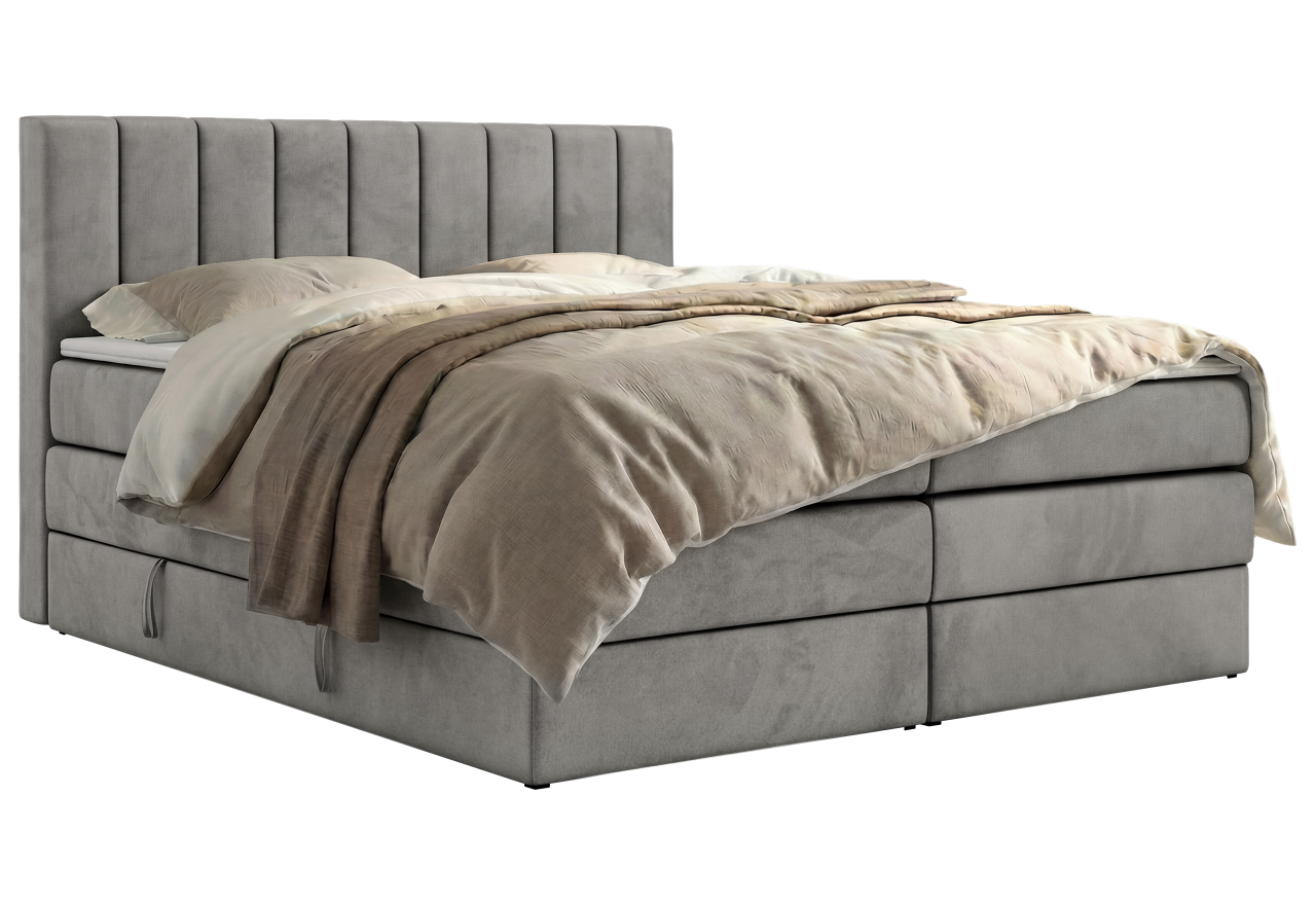 Łóżko kontynentalne - ALVER KING 180x200 - H3 - jasnoszary, welwet - Topper T25