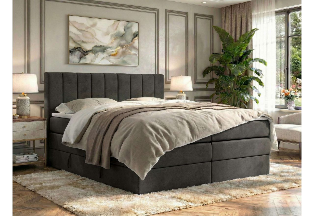 Łóżko kontynentalne - ALVER KING 140x200 - H3 - ciemnoszary, welwet - Topper T25