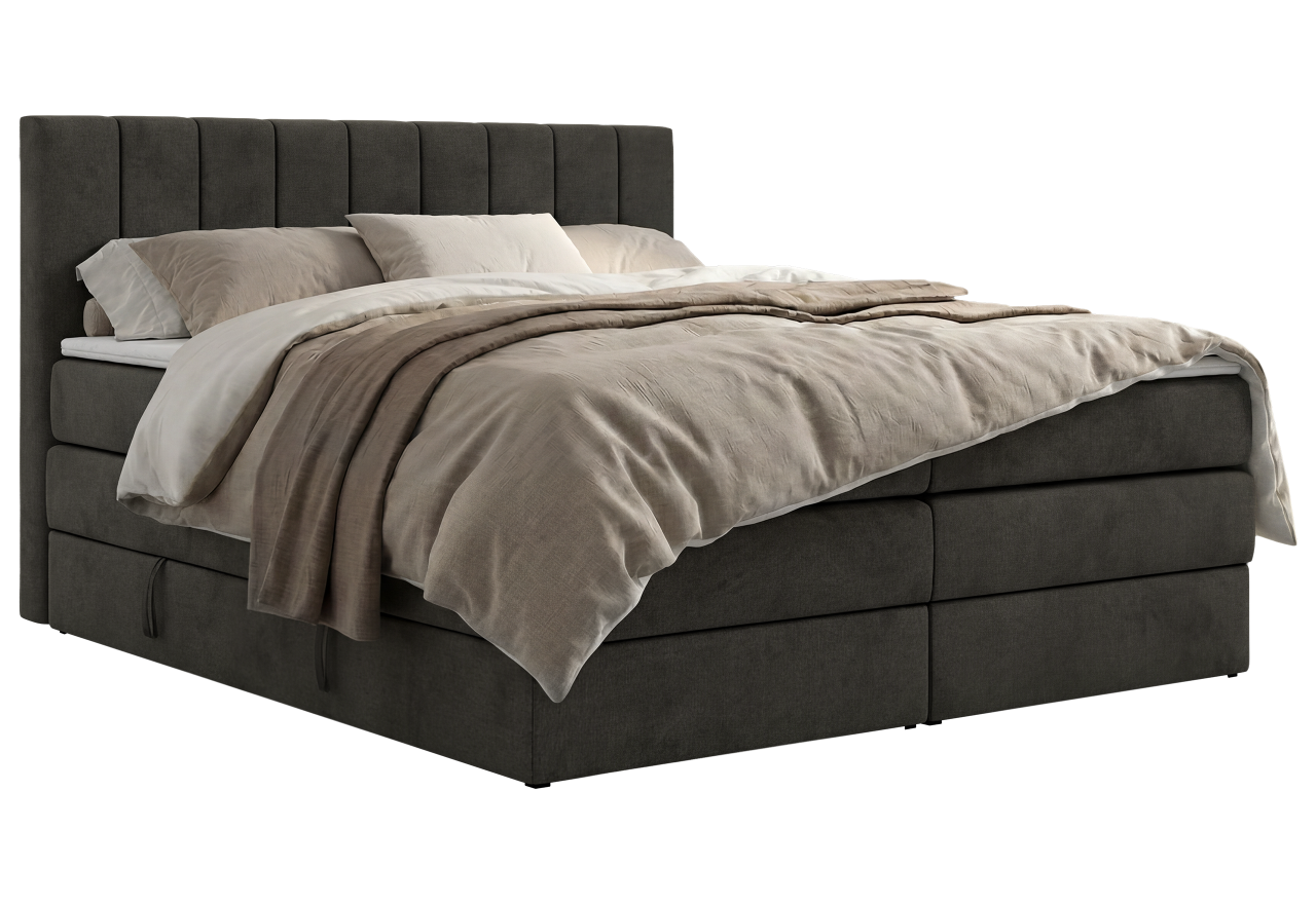 Łóżko kontynentalne - ALVER KING 140x200 - H3 - ciemnoszary, welwet - Topper T25