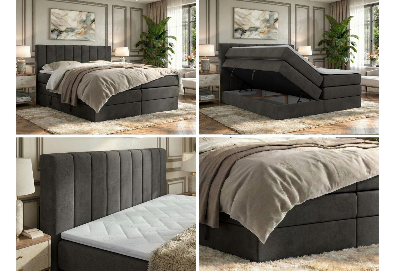 Łóżko kontynentalne - ALVER KING 140x200 - H3 - ciemnoszary, welwet - Topper T25