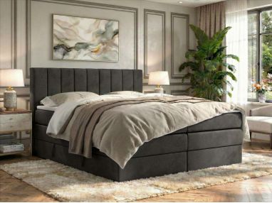 Łóżko kontynentalne - ALVER KING 180x200 - H3 - ciemnoszary, welwet - Topper T25