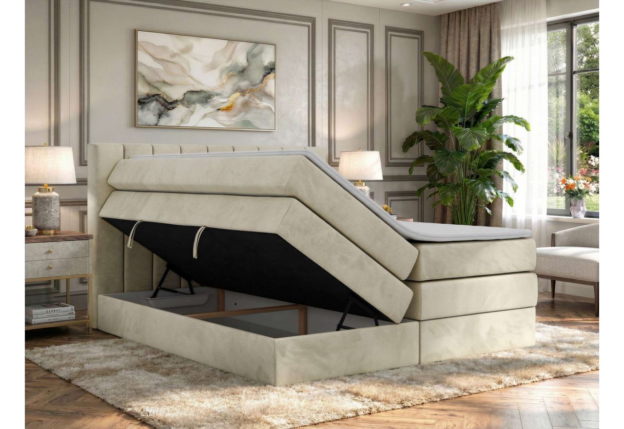 Łóżko kontynentalne - ALVER KING 160x200 - H3 - beżowy, welwet - Topper Visco