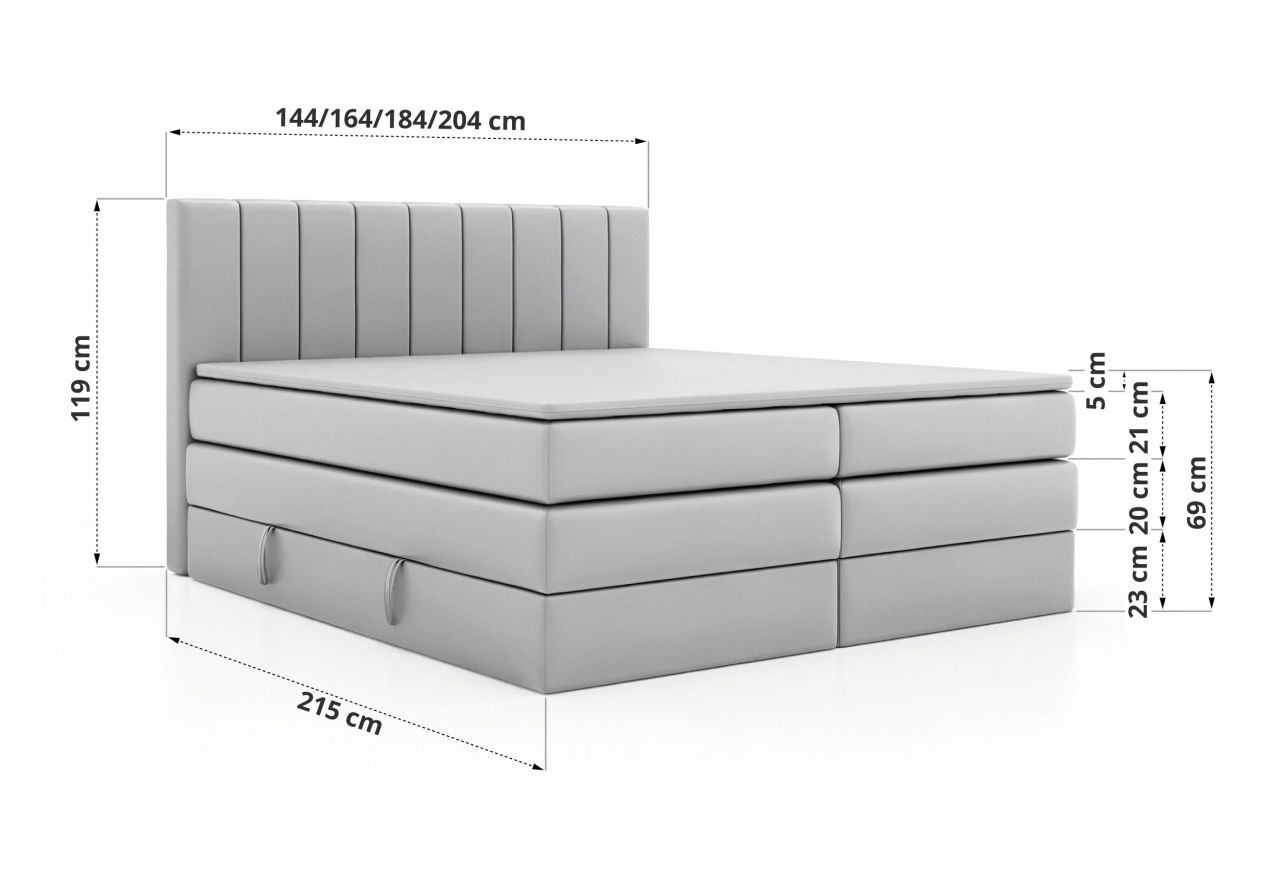 Łóżko kontynentalne - ALVER KING 200x200 - H3 - beżowy, welwet - Topper Visco