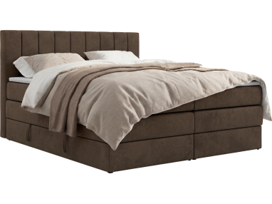 Łóżko kontynentalne - ALVER KING 160x200 - H3 - brązowy, welwet - Topper Visco