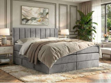 Łóżko kontynentalne - ALVER KING 140x200 - H4 - jasnoszary, welwet - Topper Visco