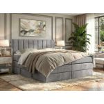 Łóżko kontynentalne - ALVER KING 160x200 - H4 - jasnoszary, welwet - Topper Visco