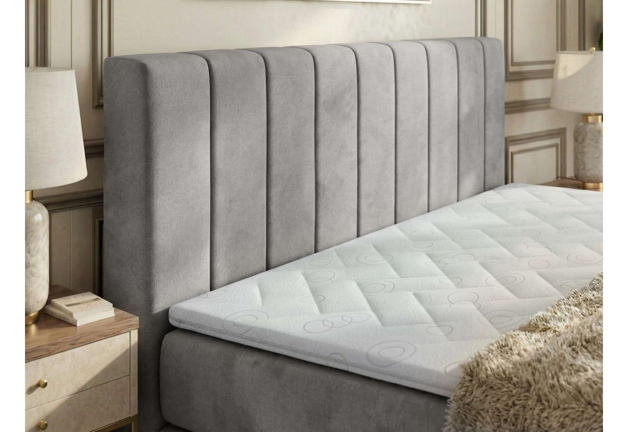 Łóżko kontynentalne - ALVER KING 200x200 - H4 - jasnoszary, welwet - Topper Visco