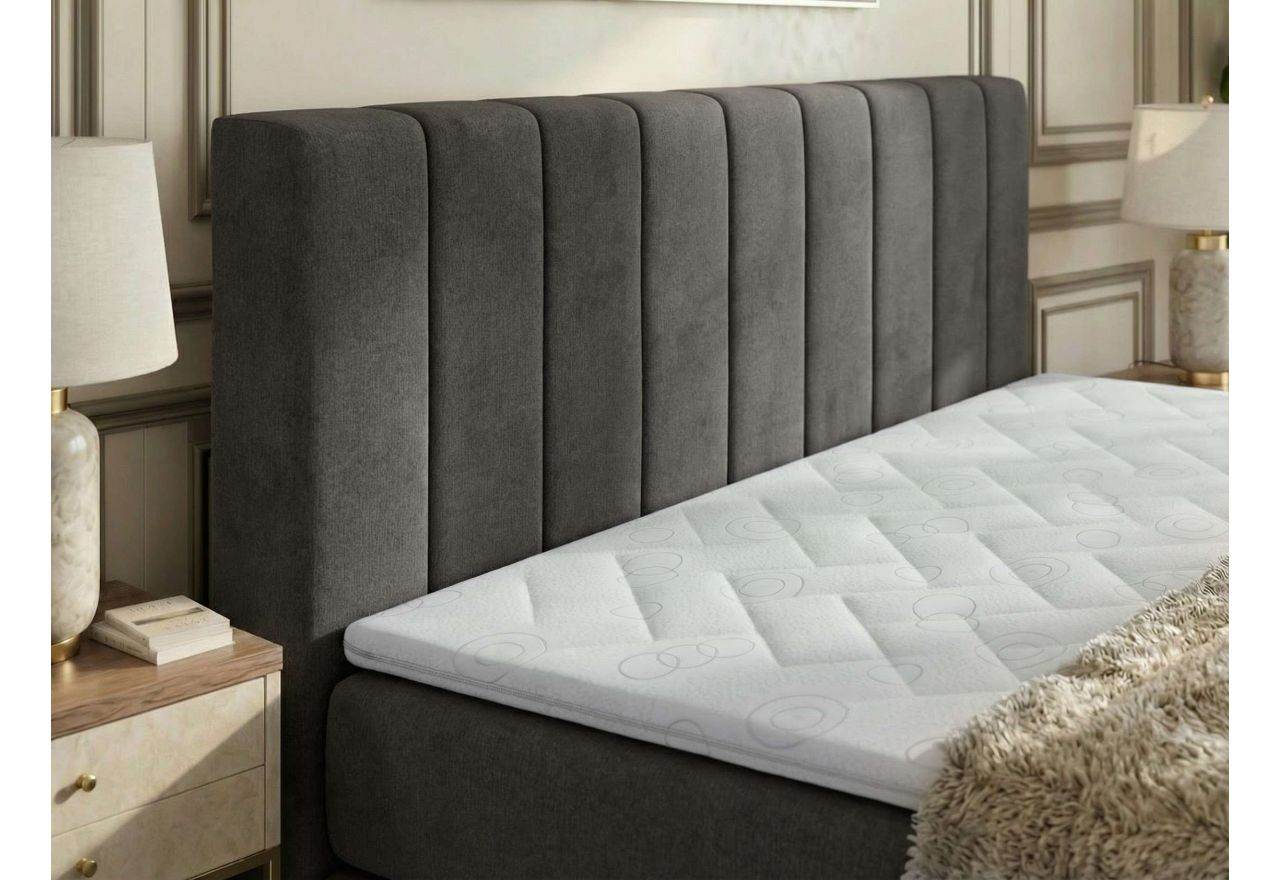 Łóżko kontynentalne - ALVER KING 160x200 - H3 - ciemnoszary, welwet - Topper Visco