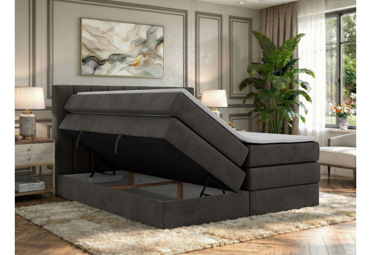 Łóżko kontynentalne - ALVER KING 200x200 - H4 - ciemnoszary, welwet - Topper Visco