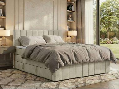 Łóżko kontynentalne - ALVER KING DUO 140x200 - H3 - beżowy, welwet - Topper T25