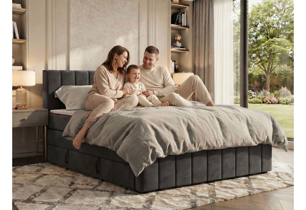 Łóżko kontynentalne - ALVER KING DUO 140x200 - H3 - beżowy, welwet - Topper T25