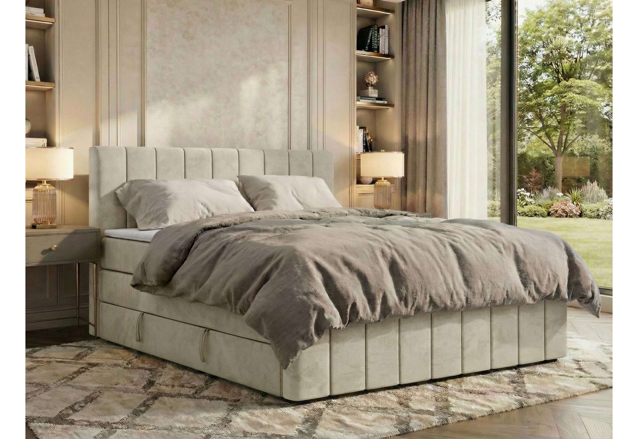 Łóżko kontynentalne - ALVER KING DUO 160x200 - H3 - beżowy, welwet - Topper T25