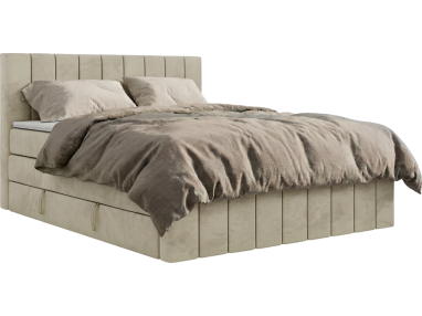 Łóżko kontynentalne - ALVER KING DUO 160x200 - H3 - beżowy, welwet - Topper T25