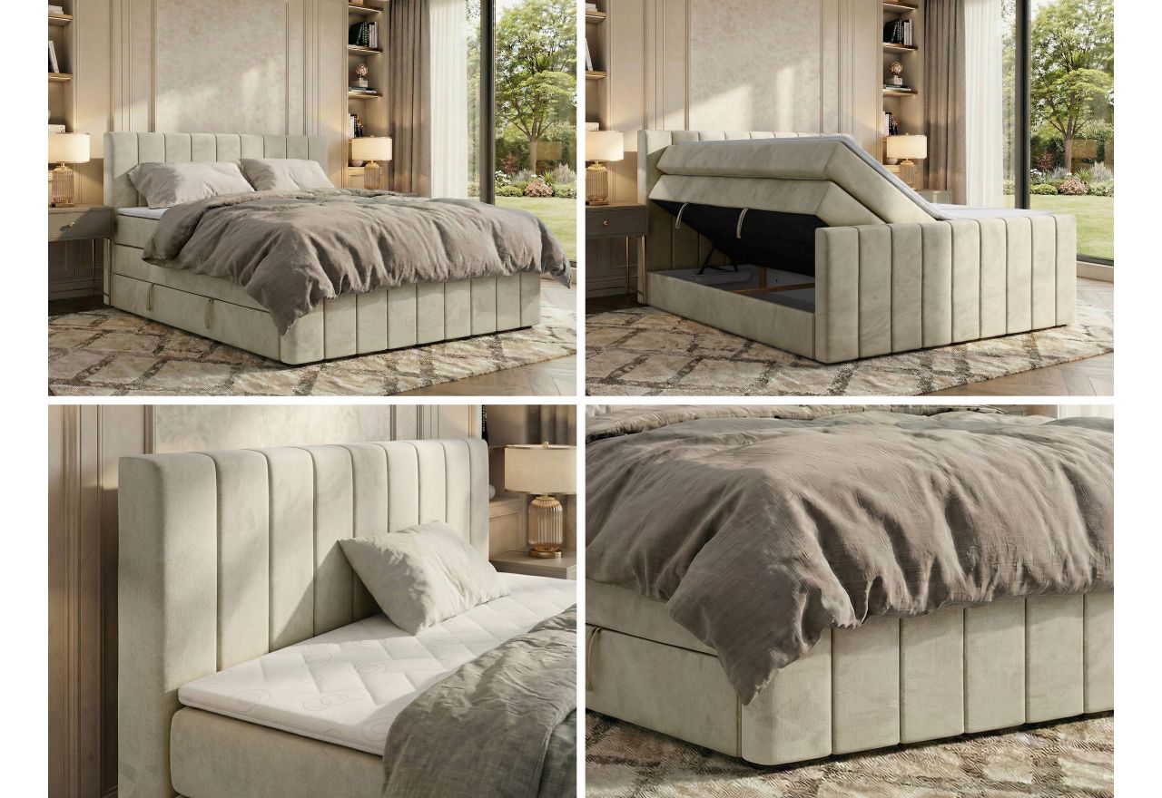 Łóżko kontynentalne - ALVER KING DUO 160x200 - H3 - beżowy, welwet - Topper T25