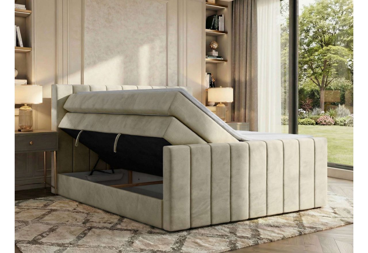 Łóżko kontynentalne - ALVER KING DUO 180x200 - H3 - beżowy, welwet - Topper T25