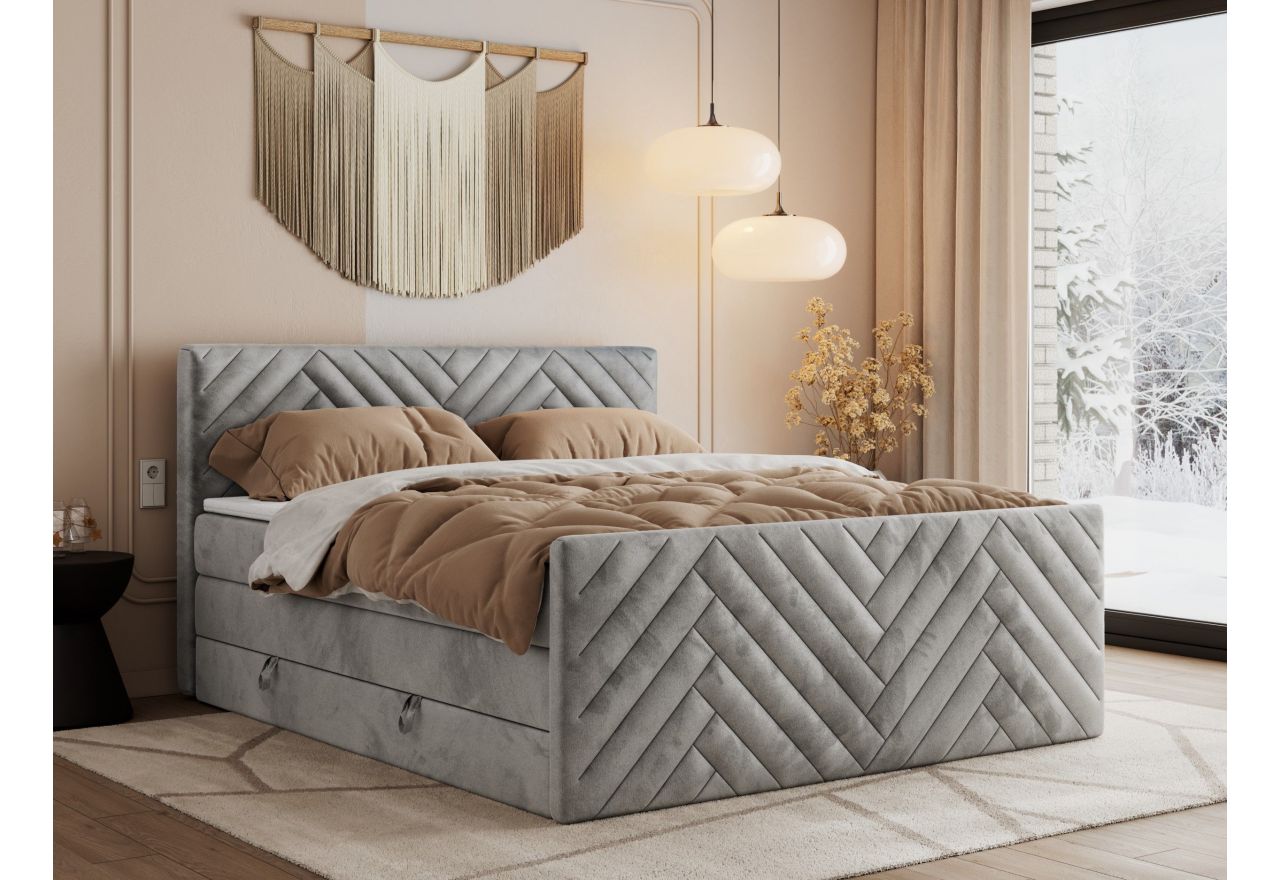 Łóżko kontynentalne PARIS KING DUO 180x200 - Monolith 84 - jasny szary - OUTLET