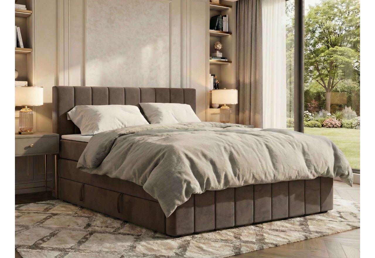 Łóżko kontynentalne - ALVER KING DUO 140x200 - H3 - brązowy, welwet - Topper T25