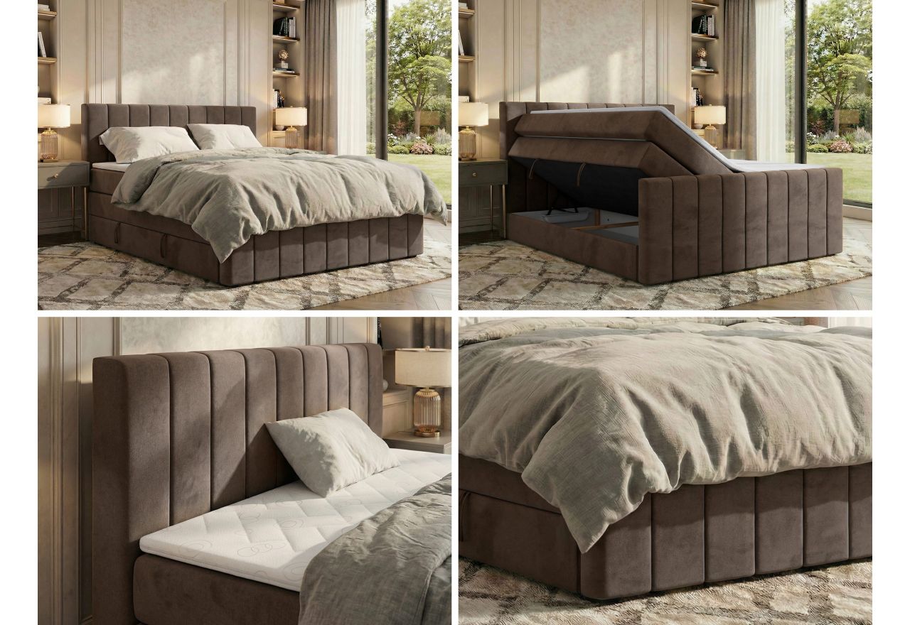 Łóżko kontynentalne - ALVER KING DUO 160x200 - H3 - brązowy, welwet - Topper T25