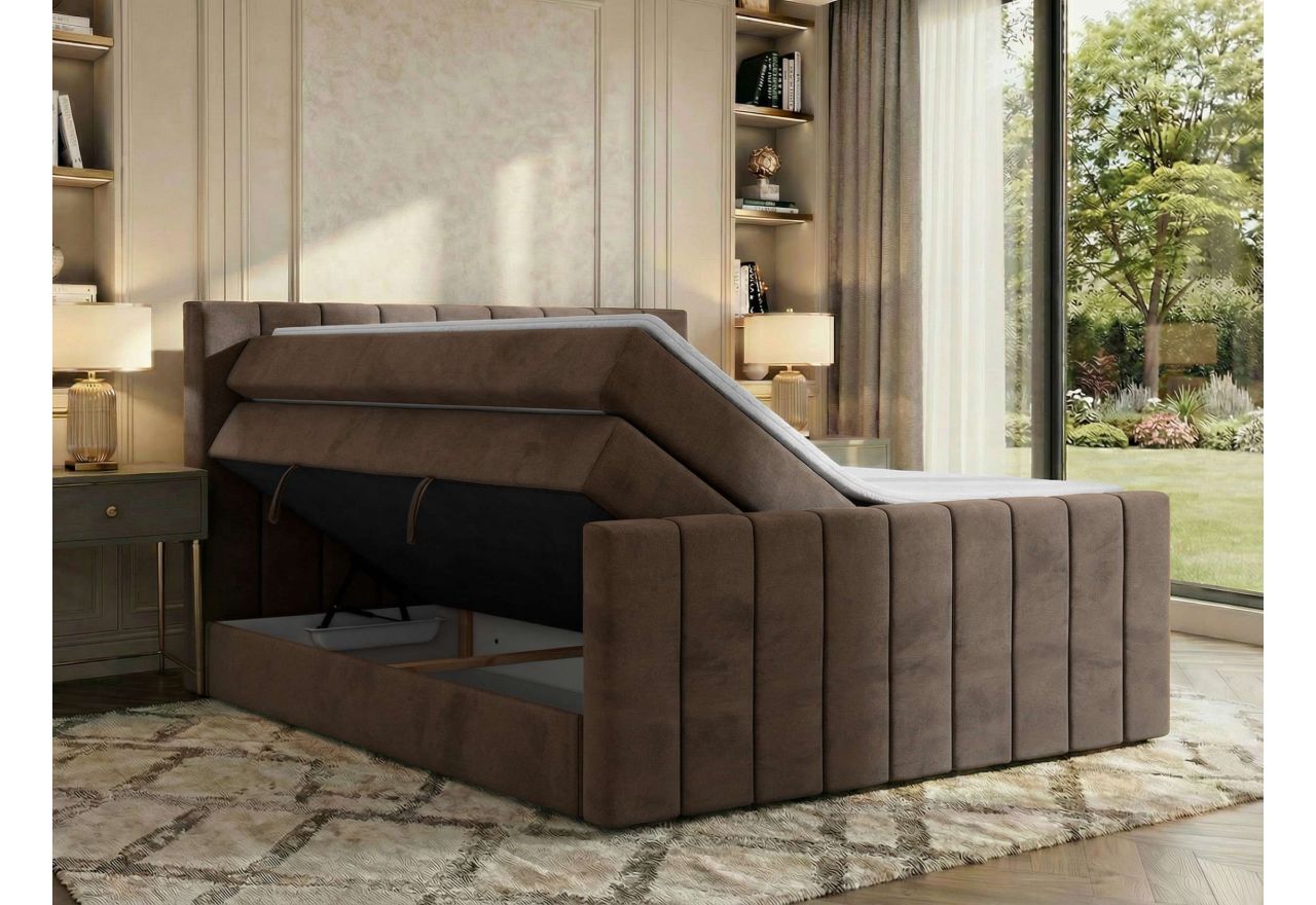 Łóżko kontynentalne - ALVER KING DUO 180x200 - H3 - brązowy, welwet - Topper T25