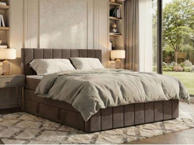 Łóżko kontynentalne - ALVER KING DUO 160x200 - H4 - brązowy, welwet - Topper T25