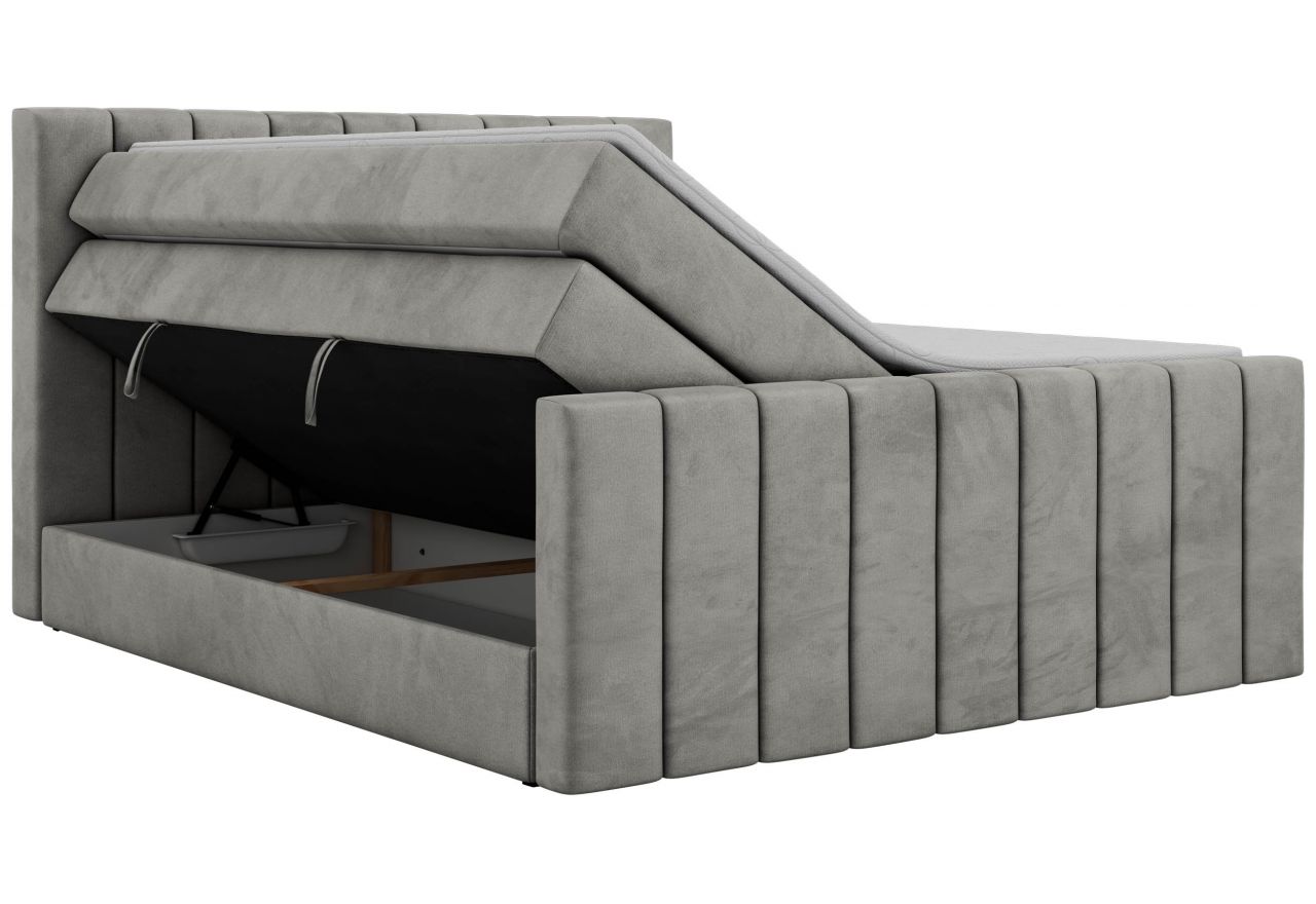 Łóżko kontynentalne - ALVER KING DUO 140x200 - H3 - jasnoszary, welwet - Topper T25
