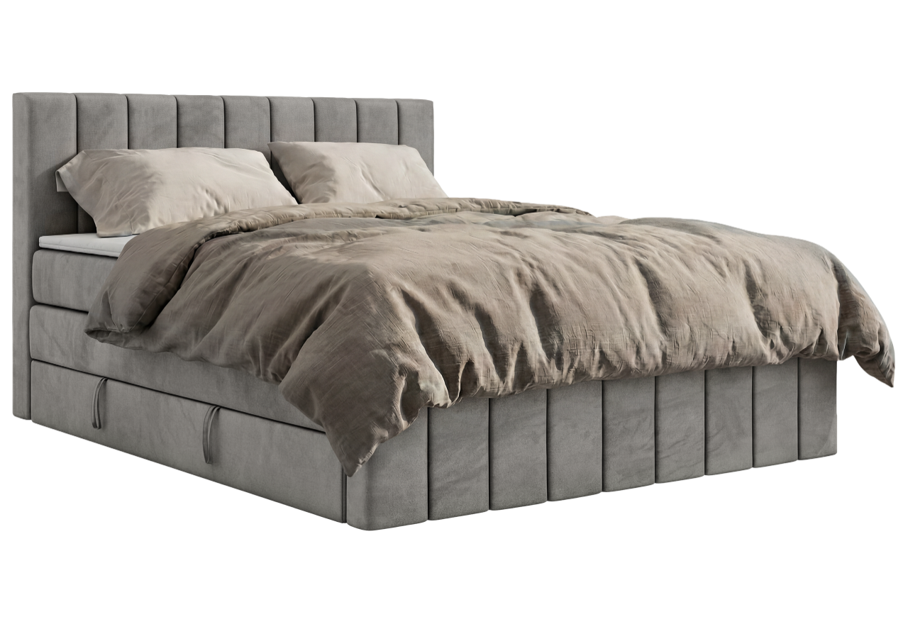Łóżko kontynentalne - ALVER KING DUO 160x200 - H3 - jasnoszary, welwet - Topper T25