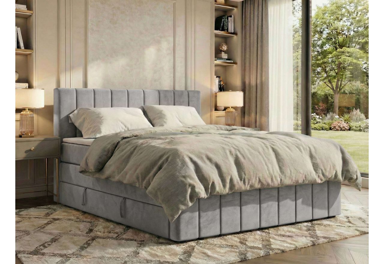 Łóżko kontynentalne - ALVER KING DUO 180x200 - H3 - jasnoszary, welwet - Topper T25