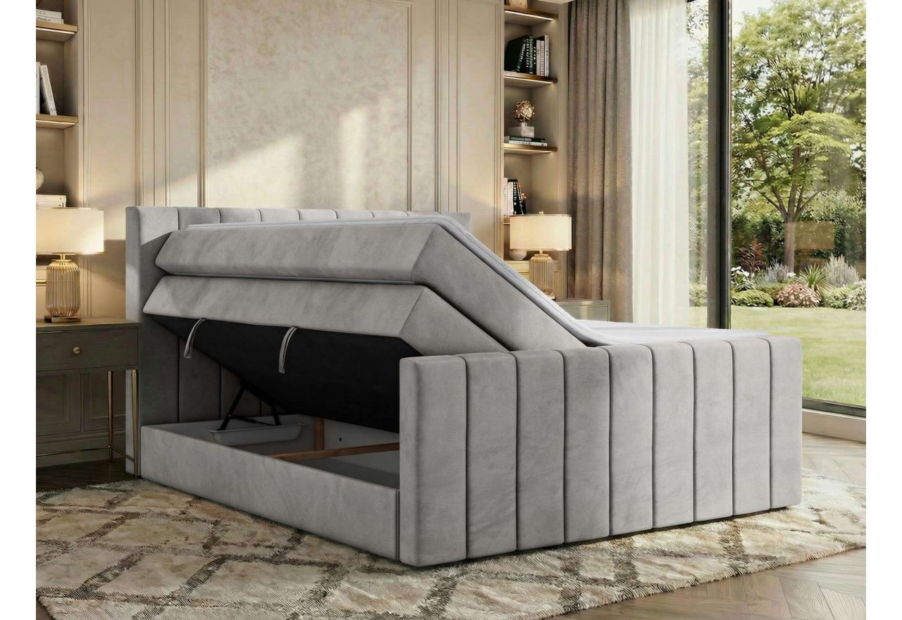 Łóżko kontynentalne - ALVER KING DUO 180x200 - H3 - jasnoszary, welwet - Topper T25