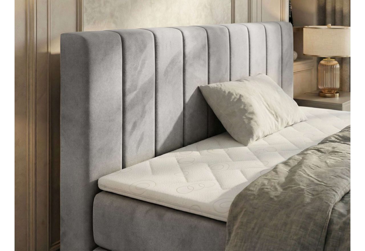 Łóżko kontynentalne - ALVER KING DUO 200x200 - H3 - jasnoszary, welwet - Topper T25