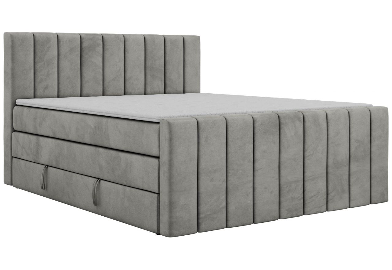 Łóżko kontynentalne - ALVER KING DUO 140x200 - H4 - jasnoszary, welwet - Topper T25