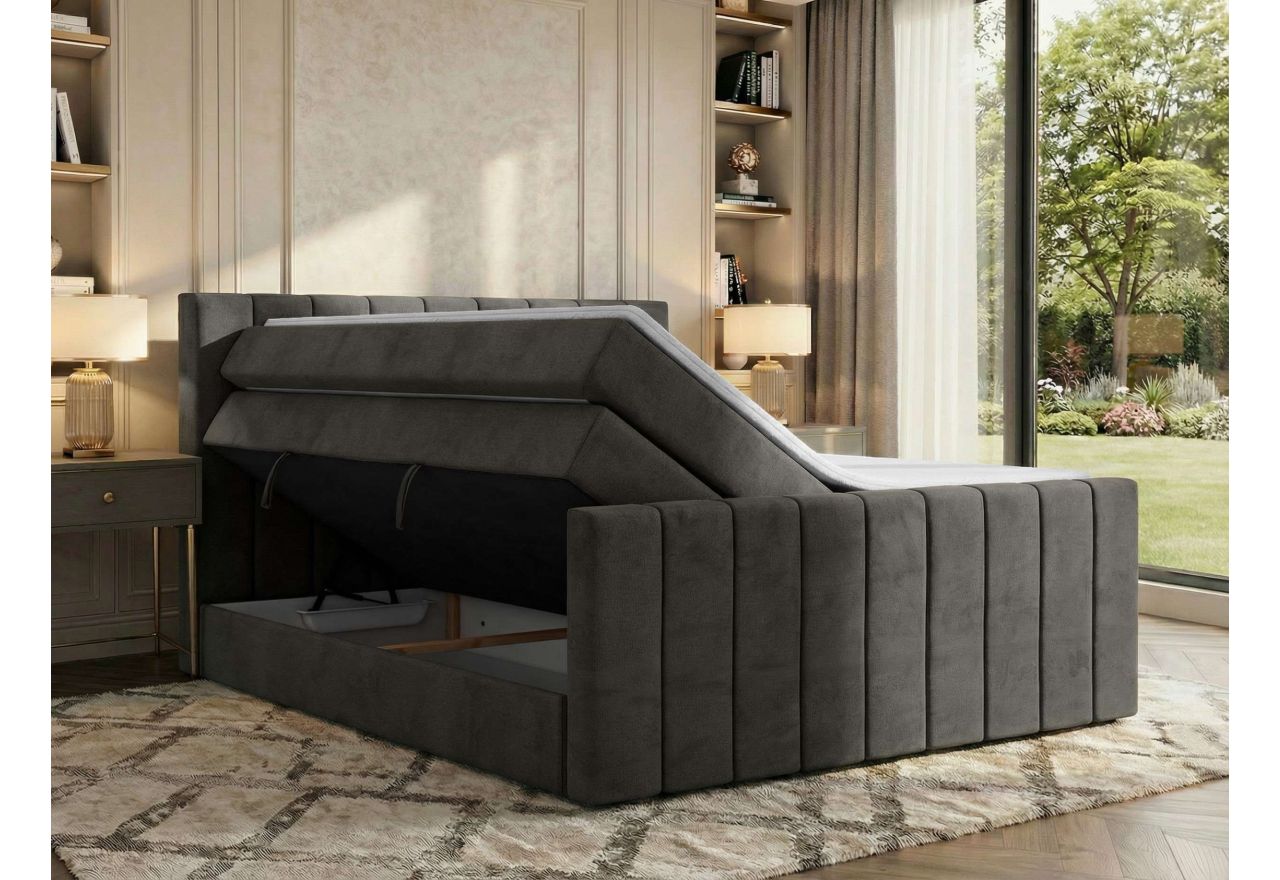 Łóżko kontynentalne - ALVER KING DUO 140x200 - H3 - ciemnoszary, welwet - Topper T25