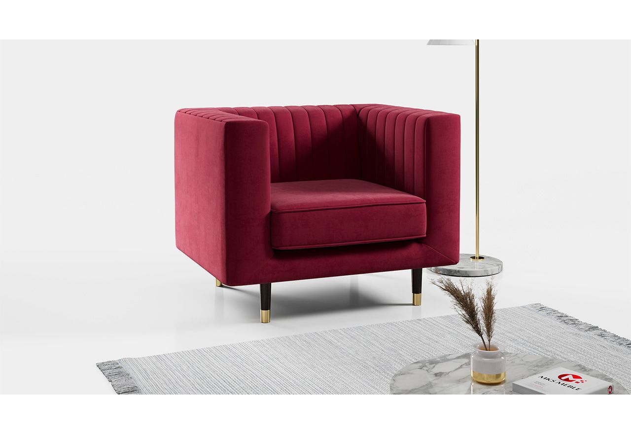 Tapicerowany fotel w nowoczesnym stylu na wysokich nóżkach i opcją wyboru tkaniny - ELMO / Kronos 2