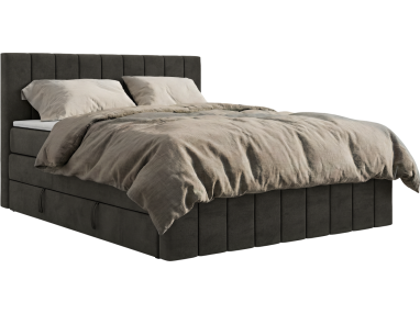 Łóżko kontynentalne - ALVER KING DUO 160x200 - H3 - ciemnoszary, welwet - Topper T25