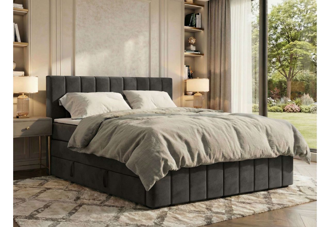 Łóżko kontynentalne - ALVER KING DUO 200x200 - H3 - ciemnoszary, welwet - Topper T25