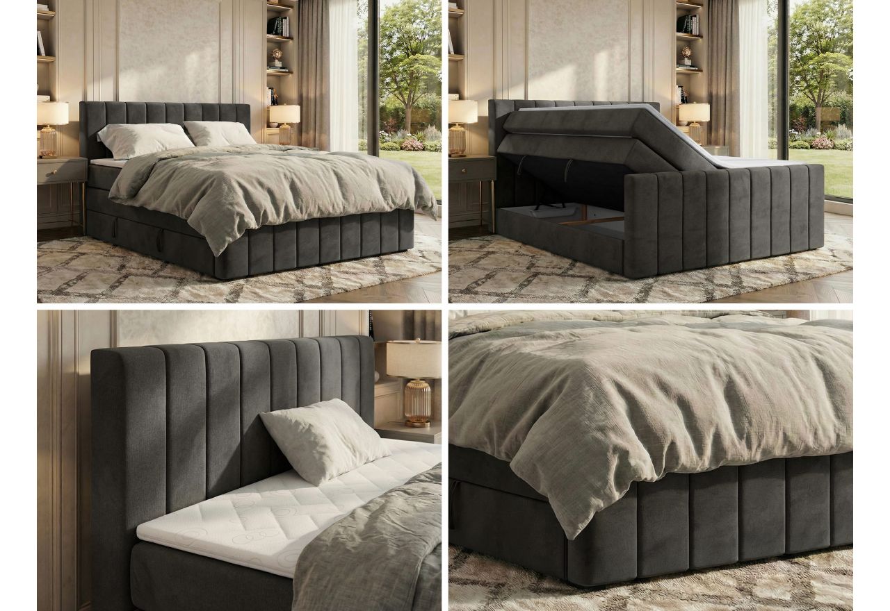 Łóżko kontynentalne - ALVER KING DUO 140x200 - H4 - ciemnoszary, welwet - Topper T25