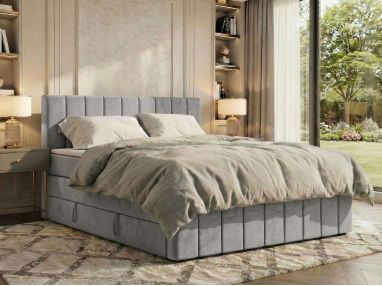 Łóżko kontynentalne - ALVER KING DUO 160x200 - H3 - jasnoszary, welwet - Topper Visco